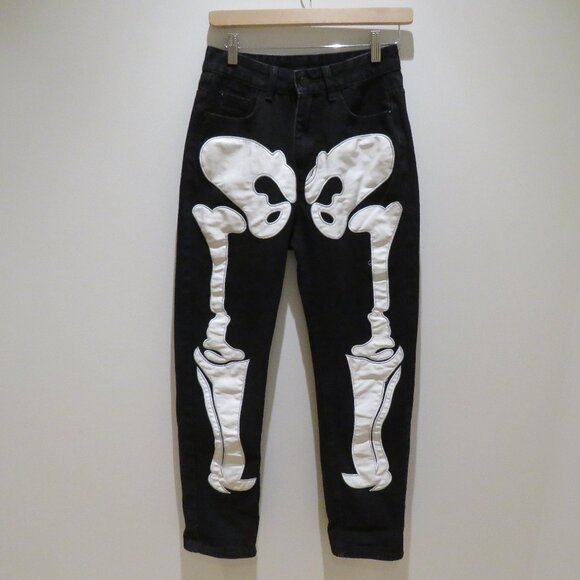 KOLLYY Glass Bones Skeleton Jeans in Black Goth Punk Alt Grunge - Size S - Picture 2 of 13